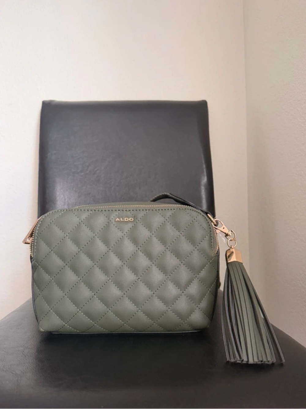 ALDO Quilted Sage Green Crossbody with Tassel